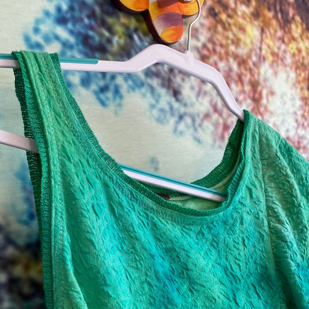 Free People green/Teal sleeveless hi low Fringe Tunic like new - Picture 8 of 15
